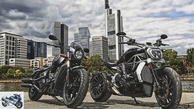 Power cruiser Ducati XDiavel S and Victory Octane in the test