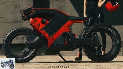 Renderings Baxley Moto: electric motorcycle with hubless wheels