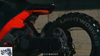 Renderings Baxley Moto: electric motorcycle with hubless wheels