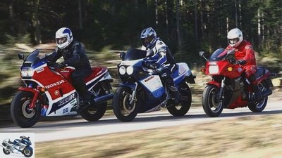 On the move: Honda VF 1000 R, Kawasaki GP Z 900 R, Suzuki GSX-R 1100