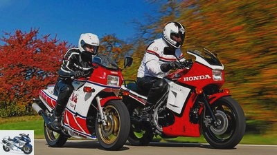On the move: the Honda VF 500 F II and Yamaha RD 500 LC