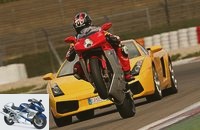 Car versus motorcycle: Lamborghini Gallardo versus MV Agusta F4 1000 S on the racetrack