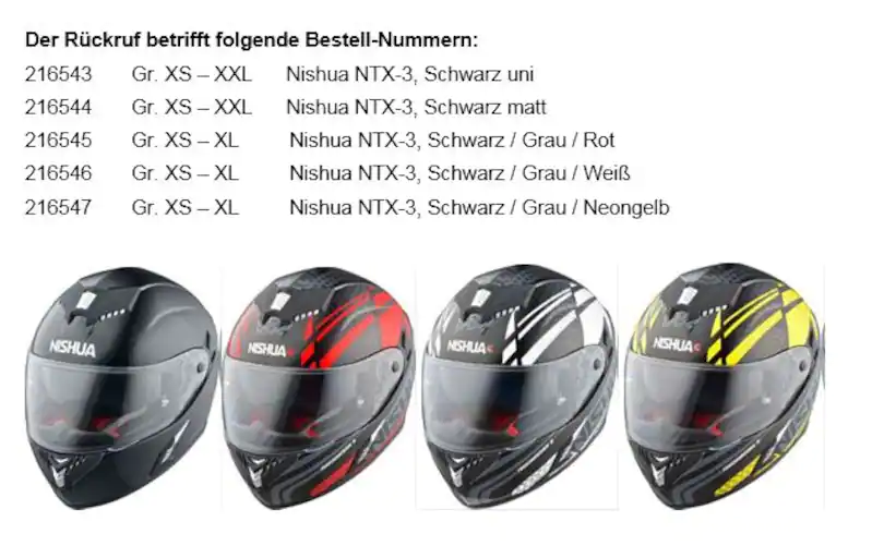 Nishua NTX-3 Motorcycle Helmet: Warning of the Federal Office-nishua