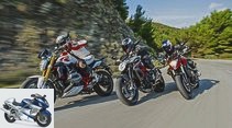 BMW R 1200 R, Honda CB 1000 R and MV Agusta Brutale 800 in a comparison test