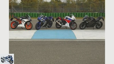 Honda CBR 300 R, Kawasaki Ninja 300, KTM RC 390 and Yamaha YZF-R3 in the test