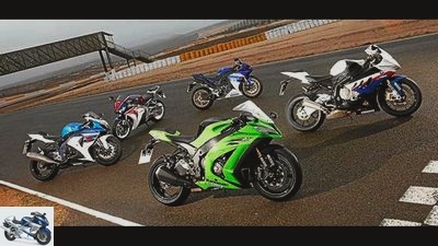 BMW, Honda, Kawasaki, Suzuki and Yamaha super sports cars in a comparison test