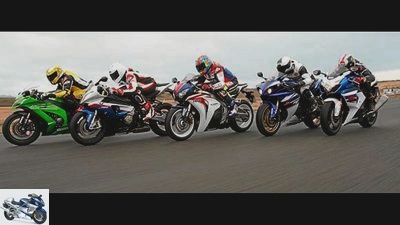 BMW, Honda, Kawasaki, Suzuki and Yamaha super sports cars in a comparison test