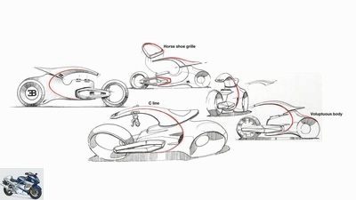 Bugatti Audacieux Concept Bike: Design drawing shows Bugatti motorcycle