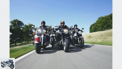 Indian Chief Classic, Moto Guzzi California 1400 Custom, Triumph Thunderbird Storm and Yamaha XV 1900 A Midnight Star