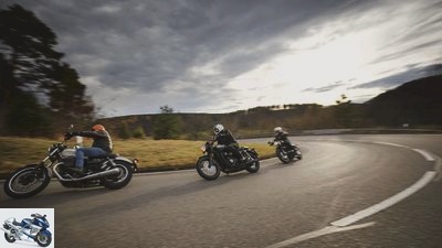 Triumph Bonneville T 100 Black, Moto Guzzi V9 Roamer and Harley-Davidson Sportster 883 Iron in the test