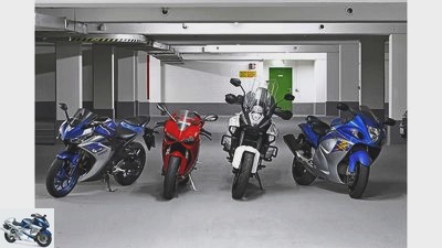 Ducati 1199 Panigale, KTM 1290 Super Adventure, Suzuki Hayabusa and Yamaha YZF-R3