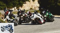 Ducati 959 Panigale, Husqvarna 701 Supermoto, Kawasaki Z 1000 SX, Triumph Speed ​​Triple R.
