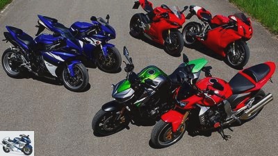 Ducati 999-1199, Kawasaki Z 1000 and Yamaha YZF-R1 in a comparison test