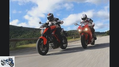 Ducati 1199 Panigale and KTM 1290 Super Duke R in the test