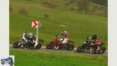 Ducati Hypermotard, MV Agusta Rivale 800, Yamaha MT-09 Street Rally in the test