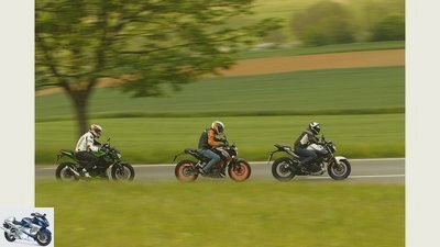 Kawasaki Z 300, KTM 390 Duke and Yamaha MT-03 in the test