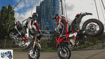 Comparison test: Aprilia SMV 750 Dorsoduro Factory against Ducati Hypermotard 1100 Evo SP.