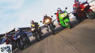 Comparative test of evergreens against current top models BMW R 1100 RS against R 1100 S Kawasaki ZZ-R 1100 against ZX-12R Yamaha YZF 1000 Thunderace against YZF-R1