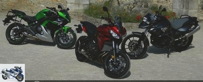 All Comparisons - Comparison test BMW F 700 GS Vs Kawasaki ER-6f Vs Yamaha Tracer 700: on the road! - Road trail, more or less streamlined roadster ...