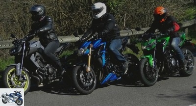 All Comparisons - Comparison test Kawasaki Z900, Suzuki GSX-S750 and Yamaha MT-09: Election of the best Japanese roadster & quot; maxi-mid-size & quot; - Z900 Vs GSX-S750 Vs MT-09: Practical aspects and equipment