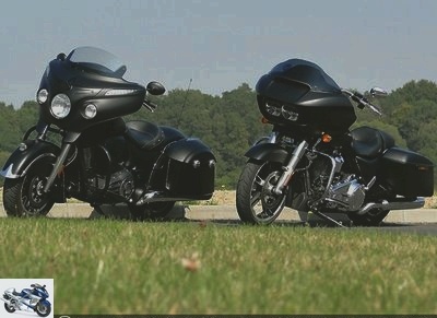 All Duels - Duel Indian Chieftain Dark Horse Vs Harley-Davidson Road Glide Special 107: riders on the standards - Page 1 - Static: Harley bends in 8 to counter Indian