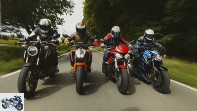 4 naked bikes around 100 hp in a comparison test