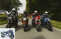 4 naked bikes around 100 hp in a comparison test