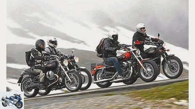 Alpen Masters 2011: Harley-Davidson 1200 Custom, Kawasaki W 800, Moto Guzzi Bellagio, Triumph Scrambler