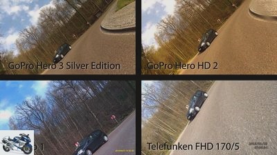 The action cams GoPro Hero HD 2, Hero 3 Silver, Telefunken FHD 170-5 and HD Pro 1 in comparison