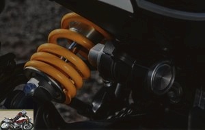 The rear shock absorber of the Ducati Scrambler Desert Sled