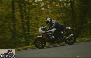 The BMW R nineT Racer on the small road