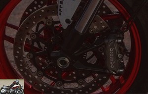 The discs are clamped by Brembo radial calipers