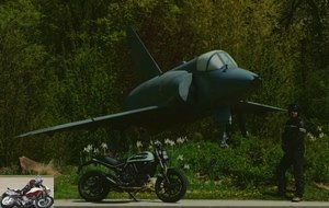 Ducati Scrambler Sixty2 and a fighter plane