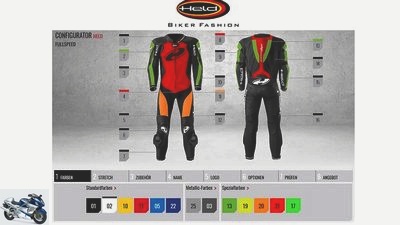 Held online configurator for suits and gloves