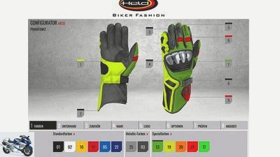 Held online configurator for suits and gloves