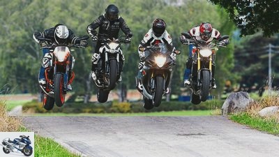Honda CB 1000 R, KTM 690 Duke R, Suzuki GSX-R 750 and Yamaha MT-09 in the test
