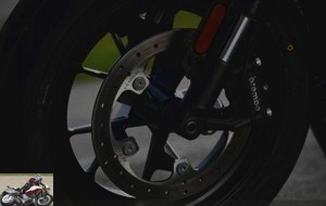 Braking is provided by a Brembo radial front caliper