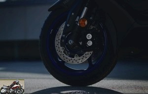 The front brake of the Yamaha TMax 560