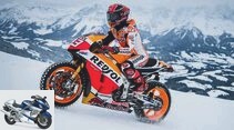 Marc Marquez on the ski slope with his MotoGP bike