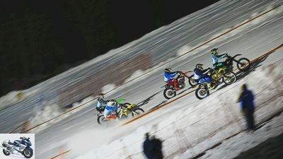 Motorcycle racing on the ski slope