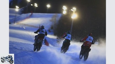 Motorcycle racing on the ski slope