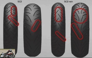 Bridgestone SC2 and SC2Rain tread comparison