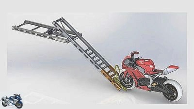 Porteos motorcycle loading system: self-closing telescopic ramp
