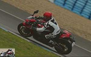 The S22 in a curve on the Honda Fireblade