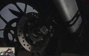 The rear brake of the KTM 390 Adventure