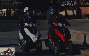 Color Piaggio MP3 Yourban scooters in white and red
