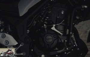 Twin-cylinder, 4-stroke, liquid-cooled, distribution by double overhead camshaft, four valves