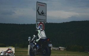 Yamaha YZF-R1 in front of a safety sign in Germany